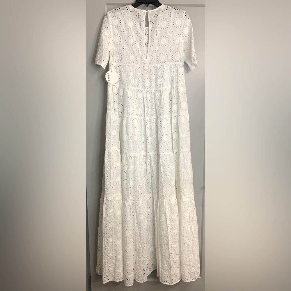 NWT Staud Hyacinth White Eyelet Tiered Maxi Dress Size Small 100% Cotton - Picture 12 of 16